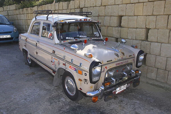 Malta, Gozo, near Marsalforn, customised vintage Ford Prefect car