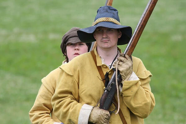 Musketeers at the reenactment of the battle of Faringdon in the English Civil war