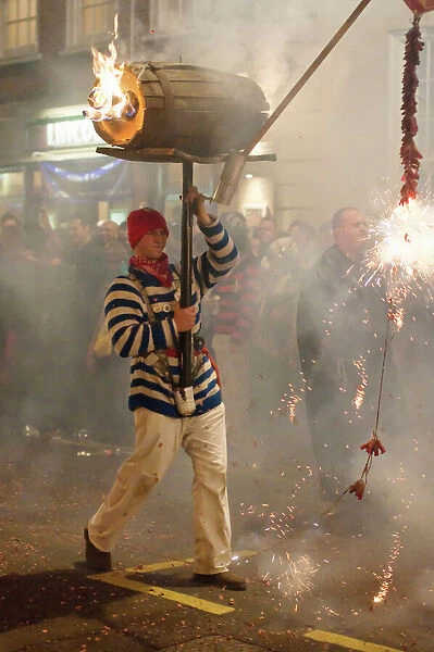 A participant in the annual bonfire night parade held in Lewes