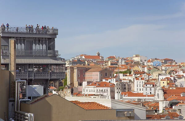 Portugal, Estredmadura, Lisbon, Baixa, Elevador Santa Justa and rooftops