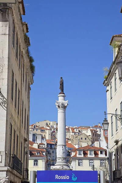 Portugal, Estremadura, Lisbon, Baixa, Praca Rossio, Statue of King Pedro IV in the centre of the square