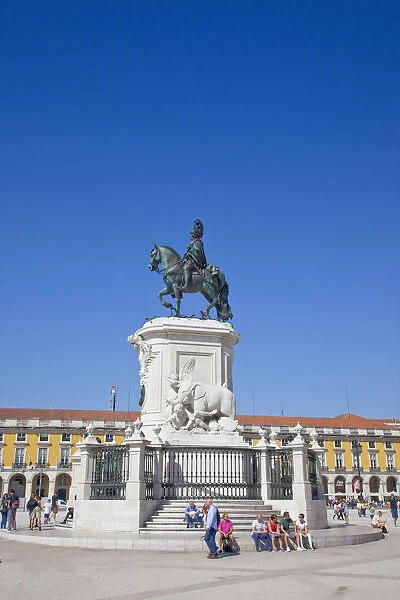Portugal, Estremadura, Lisbon, Baixa, Praca do Comercio with equestrian statue of King