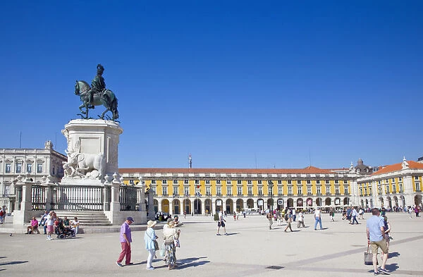 Portugal, Estremadura, Lisbon, Baixa, Praca do Comercio with equestrian statue of King Jose