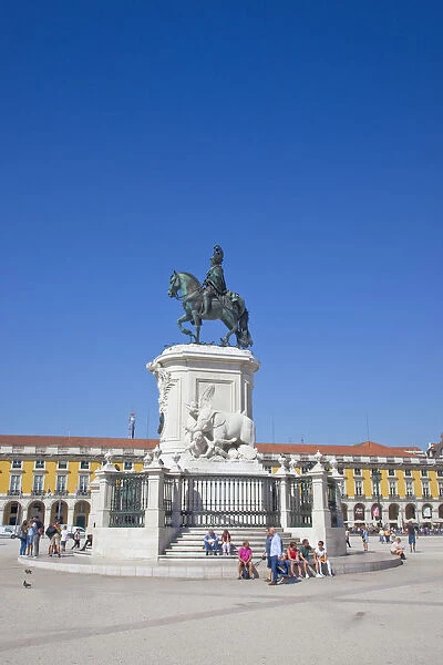 Portugal, Estremadura, Lisbon, Baixa, Praca do Comercio with equestrian statue of King Jose