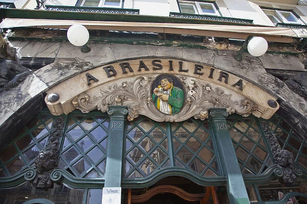 Portugal, Estremadura, Lisbon, Chiado, Entrance to Cafe A Brasileira on Rua Garrett