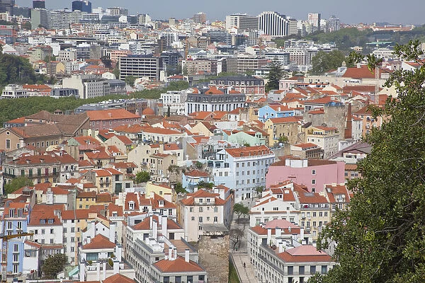 Portugal, Estremadura, Lisbon, View over Baixa district from Castelo de Sao Jorge