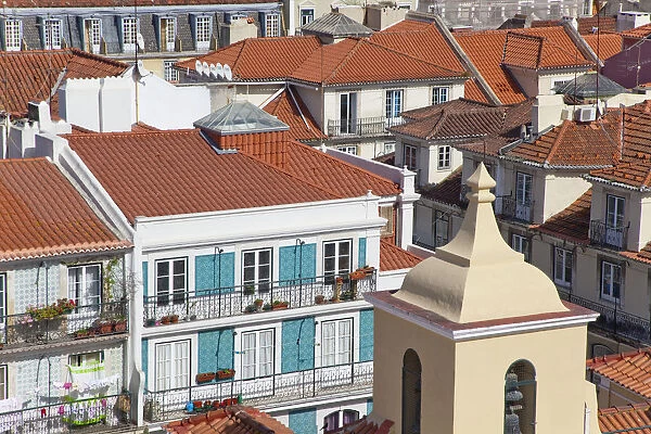 Portugal, Estremadura, Lisbon, View over Baixa rooftops from Chiado
