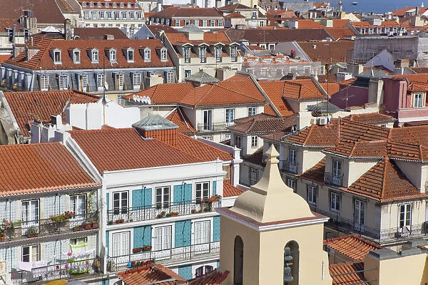Portugal, Estremadura, Lisbon, View of Baixa rooftops from Chiado