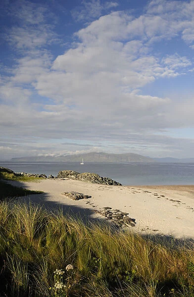 SCOTLAND, Argyll, Isle Of Iona, Grasses & sandy beach with views of Mull
