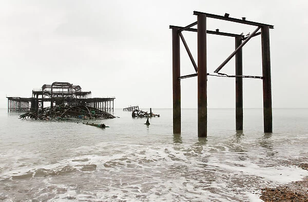 The shell of Brightons west pier in the depths of winter