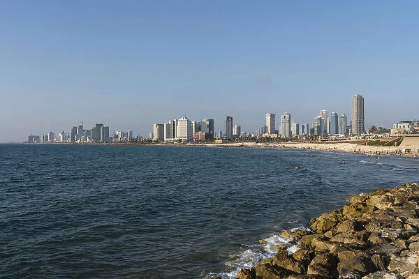 The shoreline and city of Jaffa and Tel Aviv on the shore of the Mediterranean Sea