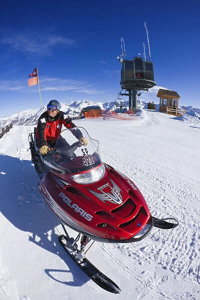 Ski Patrol on Skidoo motorised snow mobile