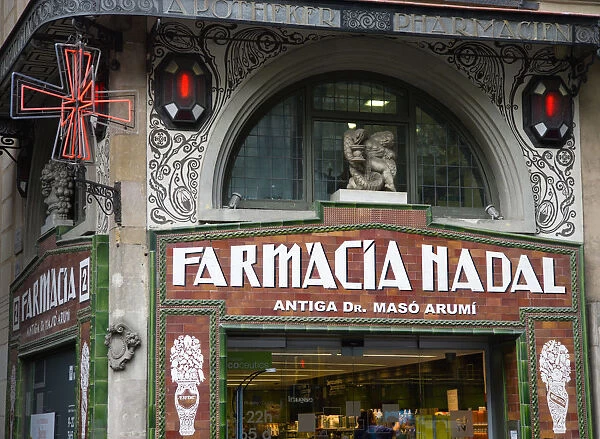 Spain, Catalonia, Barcelona, The Art Nouveau Farmacia Nadal pharmacy