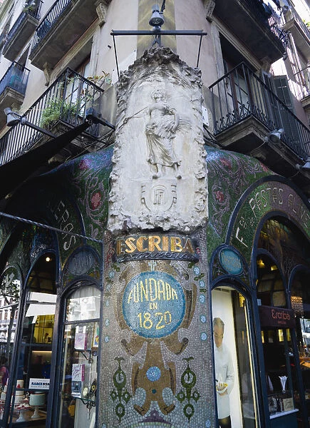 Spain, Catalonia, Barcelona, Art Nouveau tiled facade
