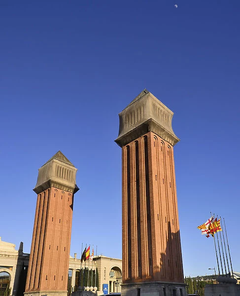 Spain, Catalunya, Barcelona, Placa d Espanya, Ventian Towers modelled on the Bell Tower