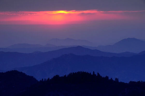 Sunset over Sierra Nevada hills