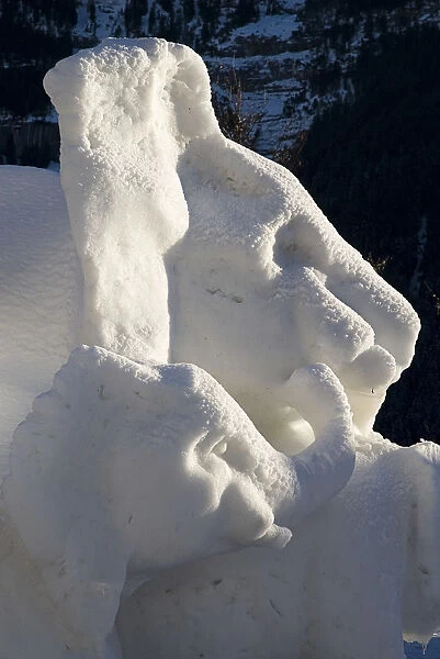SWITZERLAND, Bernese Oberland, Grindelwald World Snow Festival Ice Sculpture depicting