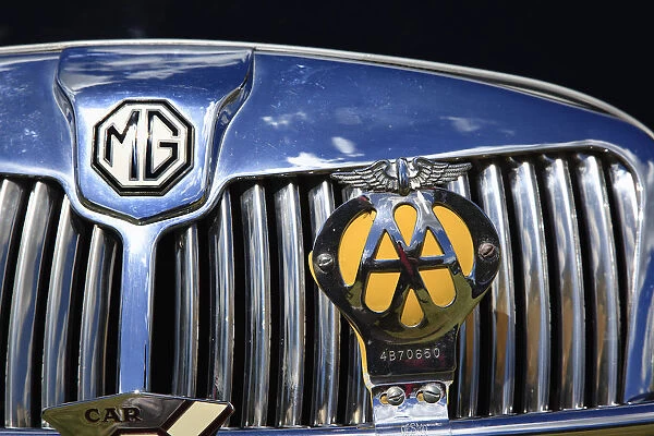 Transport, Cars, Old, Classic car show, Radiator grill of MG showing a badge