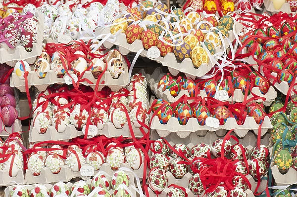 Trays of hand-painted and hand decorated egg shells to celebrate Easter at the Old Vienna