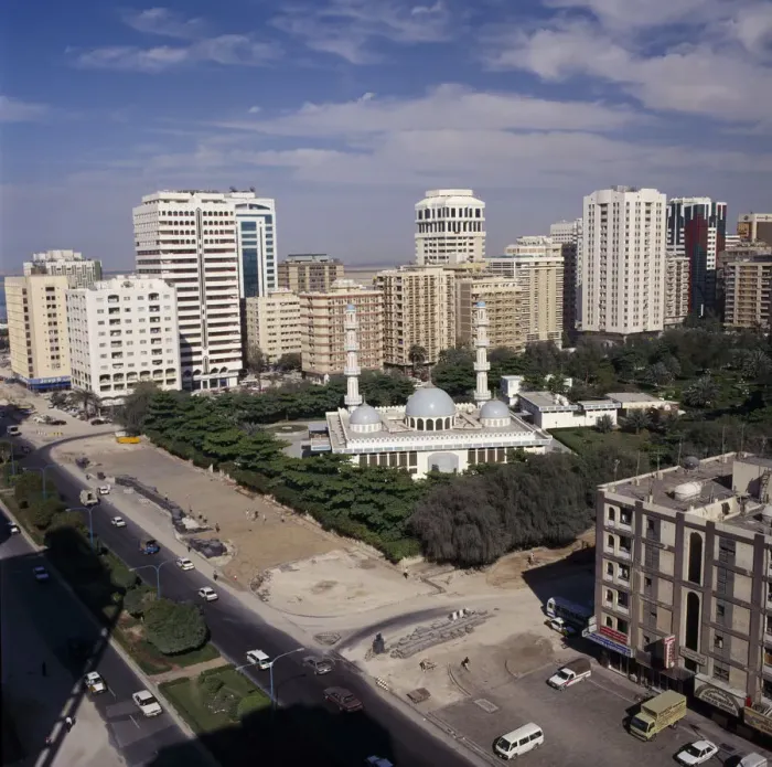 Framed Print : UAE Abu Dhabi Elevated view over mosque surrounded by trees