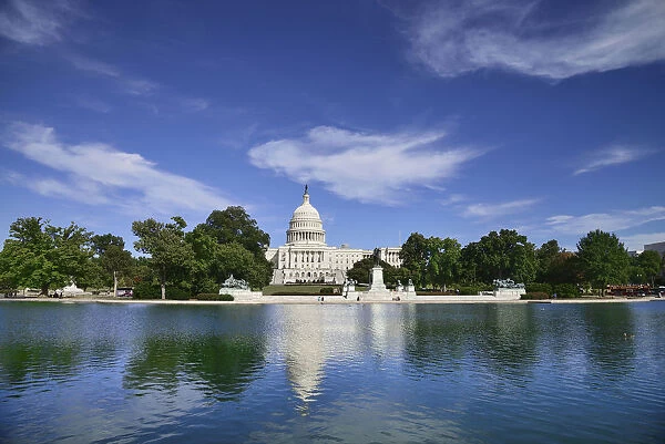 USA, Washington DC, Capitol Building, View from across the Capitol Reflecting Pool