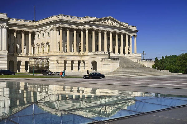 USA, Washington DC, Capitol Building, The House of Representatives reflected in the