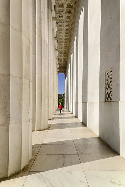 USA, Washington DC, National Mall, Lincoln Memorial, A tourist strolling among the Doric