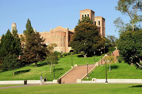 View of the quad with towers of Royce Hall UCLA Westwood