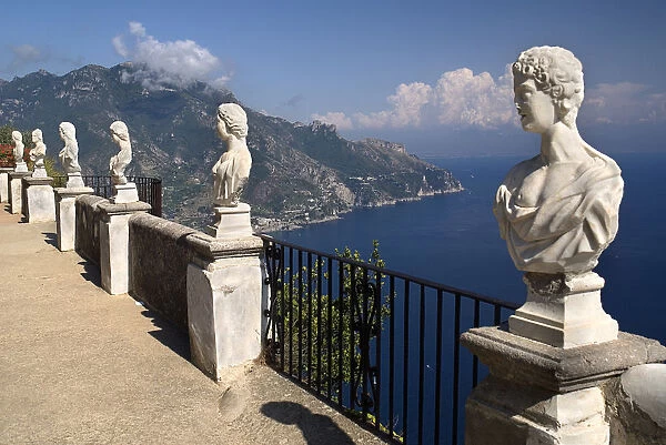 Villa Cimbrone. Statues on the Belvedere of Infinity overlooking sea