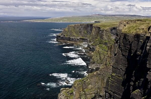 Sheer Namurian sandstone and shale cliffs, Cliffs of Moher, The Burren, County Clare, Ireland, May