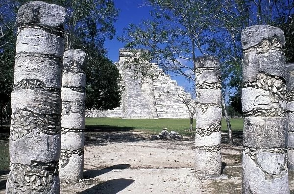Central America, Mexico, Yucatan, Chitchen Itza. Group of a thousand columns