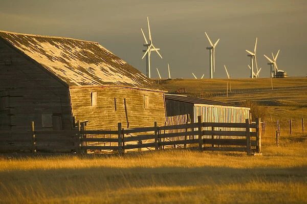 02. Canada, Alberta, Crowsnest Pass Area: Cowley Ridge Wind Farm Landscape with Old Ranch