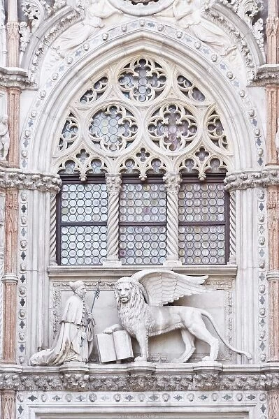Europe, Italy, Venice, Winged Lion of St. Marks on Doges Palace (Palazzo
