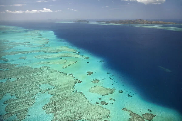 Malolo Barrier Reef and Malolo Island, Mamanuca Islands, Fiji, South Pacific - aerial