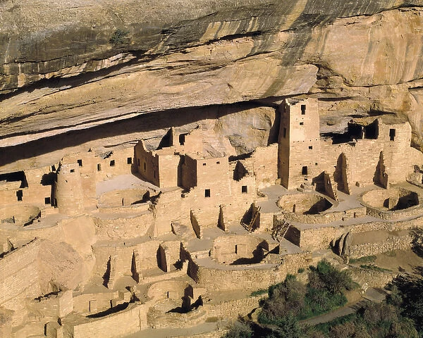 USA, Colorado, Mesa Verde NP. Visitors can get an overview of Cliff Palace at Mesa
