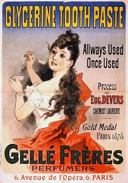 AD: TOOTHPASTE, 1889. Advertisement for toothpaste sold by the Gelle Brothers in Paris