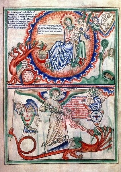 APOCALYPSE. Woman clothed with sun (top); St. Michael and dragon: English Apocalyptic ms