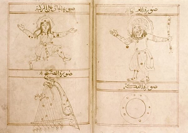 CONSTELLATIONS, 1286. Right: constellations Bootes and Corona Borealis. Left: Hercules and Lyra
