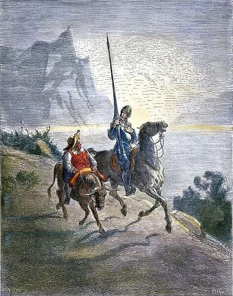DON QUIXOTE. Don Quixote with Sancho Panza. Colored engraving after Gustave Dor
