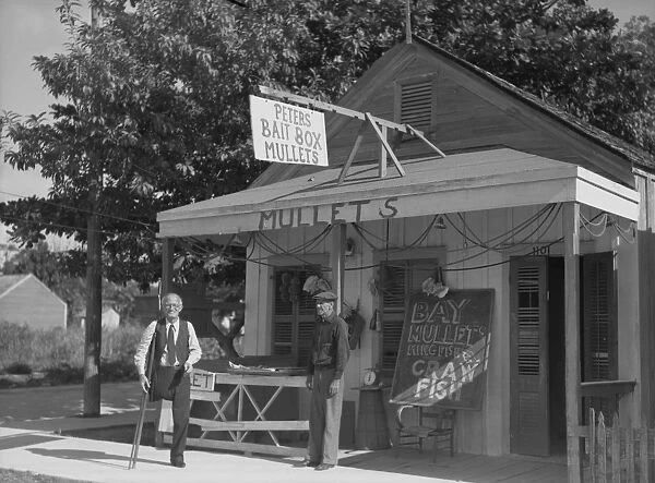 FLORIDA: BAIT SHOP, 1938. Bait shop in Key West, Florida. Photograph by Arthur Rothstein