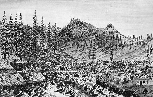 GOLD MINE, 1860. Gold mine at Long Gulch, near Yreka, California, where Daniel Jenks