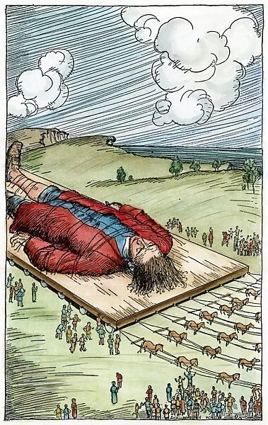 GULLIVERs TRAVELS, c1900. Gullivers journey to the Metropolis