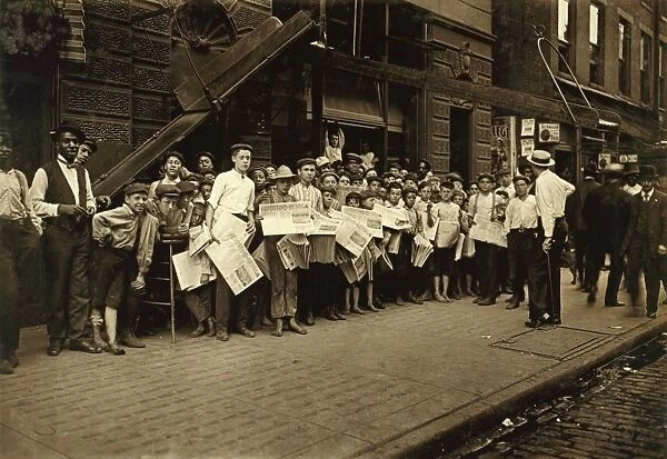 OHIO: NEWSBOYS, 1908. A crowd of newboys gathered at the Times Star Office in Cincinnati, Ohio