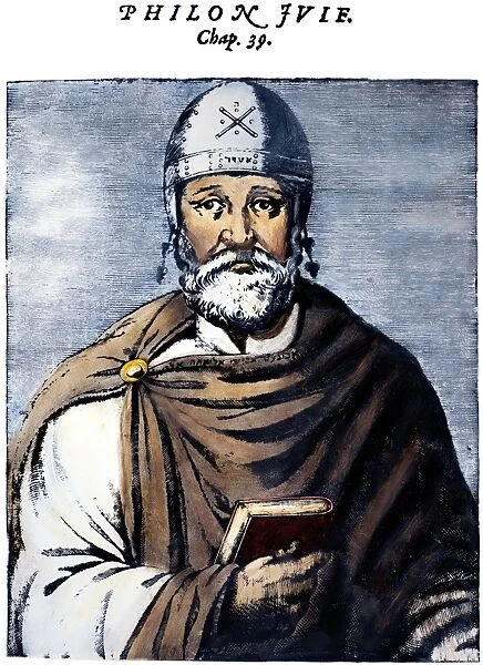 PHILO JUDAEUS (c13 B. C. -c50 A. D. ). Hellenistic Jewish philosopher of Alexandria. Color engraving, 1584