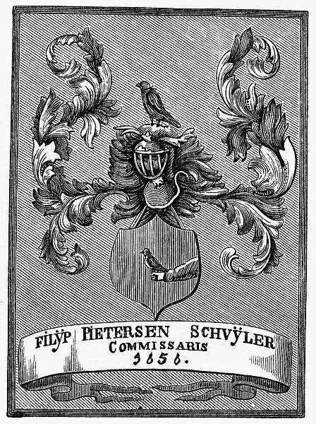 SCHUYLER FAMILY: ARMS. Coat-of-arms of the Schuyler family. Wood engraving, 1876