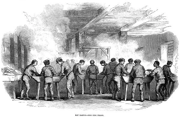 SING SING PRISON, 1853. Hat making by prison inmates at Sing Sing, New York: wood engraving from an American newspaper of 1853