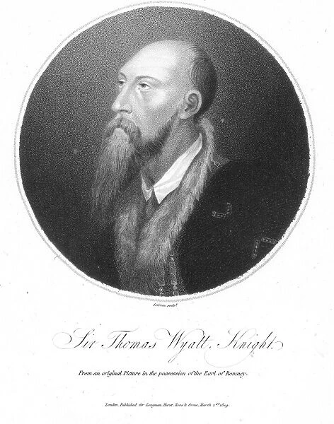 SIR THOMAS WYATT (1503?-1542). English diplomat and poet. Stipple engraving, 1809