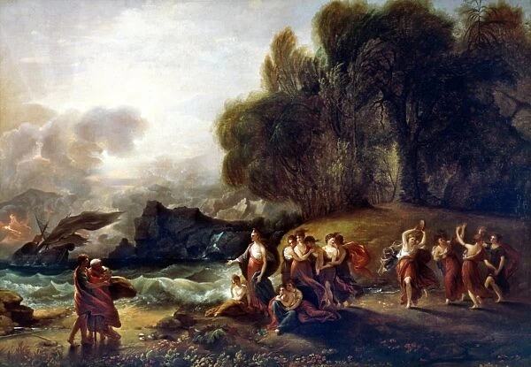 WEST: TELEMACHUS. Telemachus and Calypso. Oil on canvas, c1809, by Benjamin West