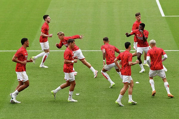 Arsenal FC: Martin Odegaard and Team Warm Up Ahead of Arsenal v Fulham Premier League Clash (2023-24)