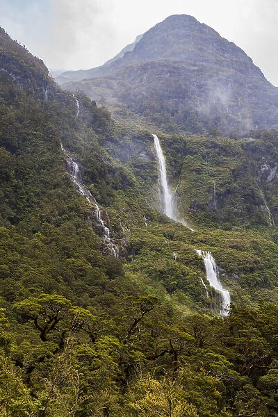 A waterfall in Doubtful Sound, Southland in New Zealand
